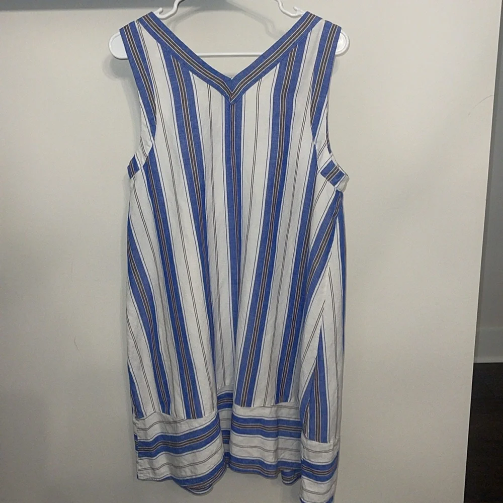 Loft Women’s Linen White/Blue Striped Sleeveless Dress size Large - Picture 2 of 7